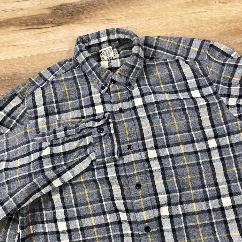 L.L. Bean Flannel Shirt Men L Plaid Cotton Traditional Fit Grey Heritage Outdoor